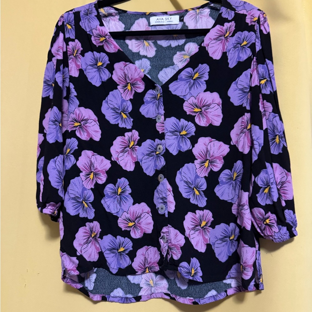 Ava Sky Women's Floral Blouse - Purple and Pink